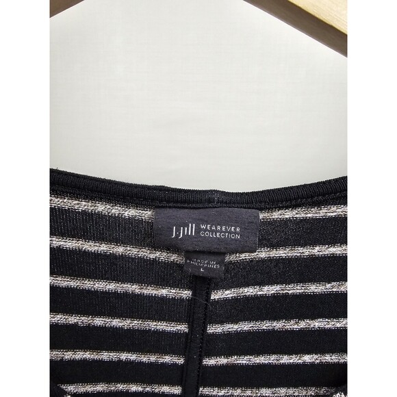 J Jill Wearever Collection Tunic Top Sz L Black Gray Stripe 3/4 Sleeve Stretch - Picture 5 of 6
